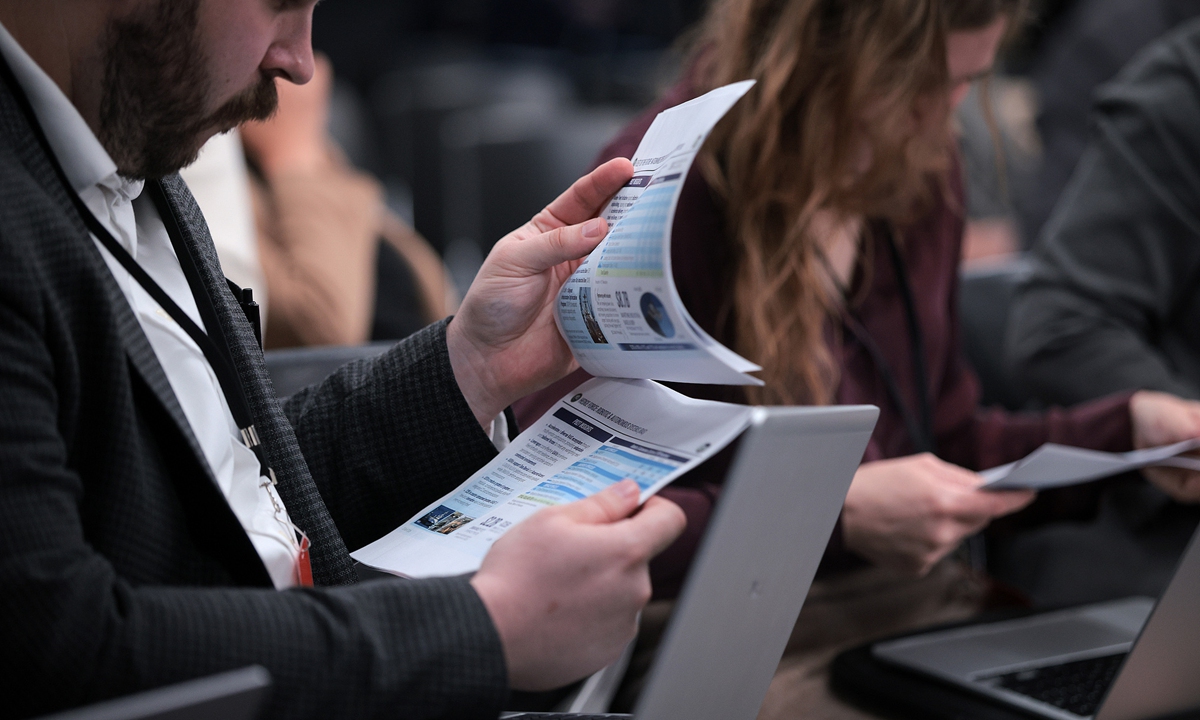 Reporters get their first look at budget information about the US Department of War's Fiscal Year 2027 budget at the Pentagon in Arlington, the US, on April 21, 2026.