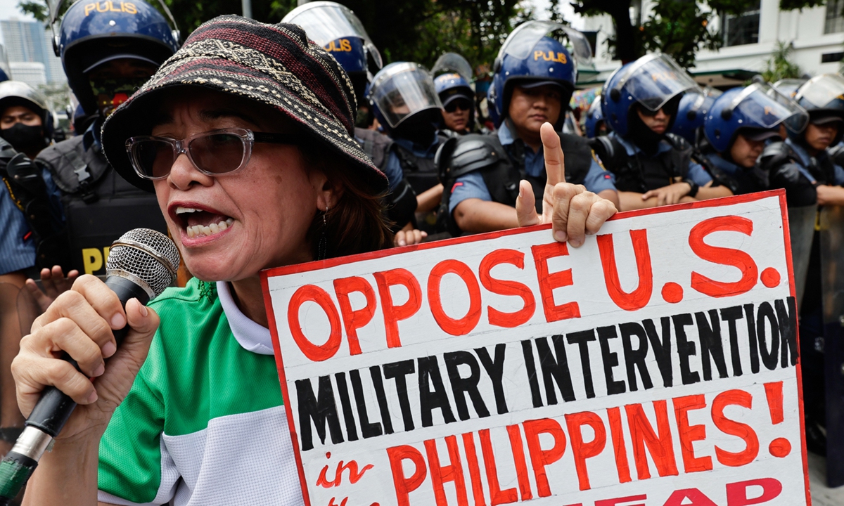 Filipinos stage a protest rally in Manila against Philippines-US military exercises on April 9, 2025. Photo: VCG