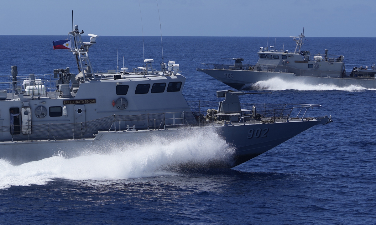 Philippine military patrol vessels conduct provocative and infringing activities in the South China Sea on November 6, 2024. Photo: VCG