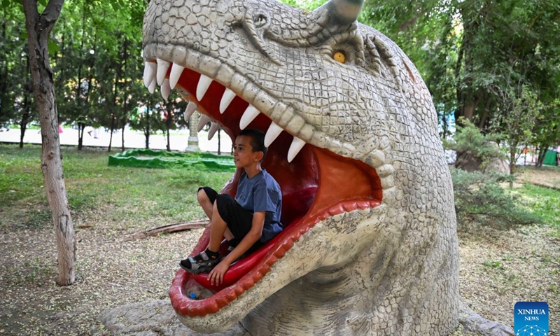 A boy enjoys himself at Ashgabat Park in Ashgabat, Turkmenistan, on July 4, 2026. (Photo by Cui Jiaxin/Xinhua)