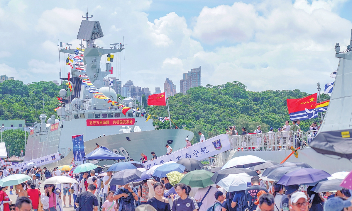 Hong Kong and Macao compatriots visit the Chinese People's Liberation Army Navy's guided-missile destroyer Nanning docked in Hong Kong on July 5, 2026, the last open-ship day of the tour by the PLA fleet that also comprised the guided-missile frigate Hengyang. Local residents snapped up the 14,000 tickets quickly and showed high enthusiasm for the exchange activities. Photo: VCG