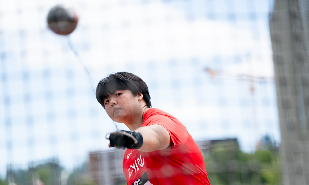 Jiale Zhang of China competes in the Women's Hammer Throw during the Prefontaine Classic, part of the 2026 Wanda Diamond League at Hayward Field on July 04, 2026 in Eugene, Oregon. Photo: VCG