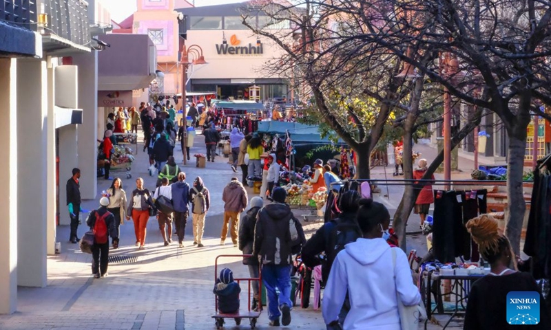 This photo taken on July 2, 2026 shows a commercial street in Windhoek, capital of Namibia. (Photo by Musa C Kaseke/Xinhua)


