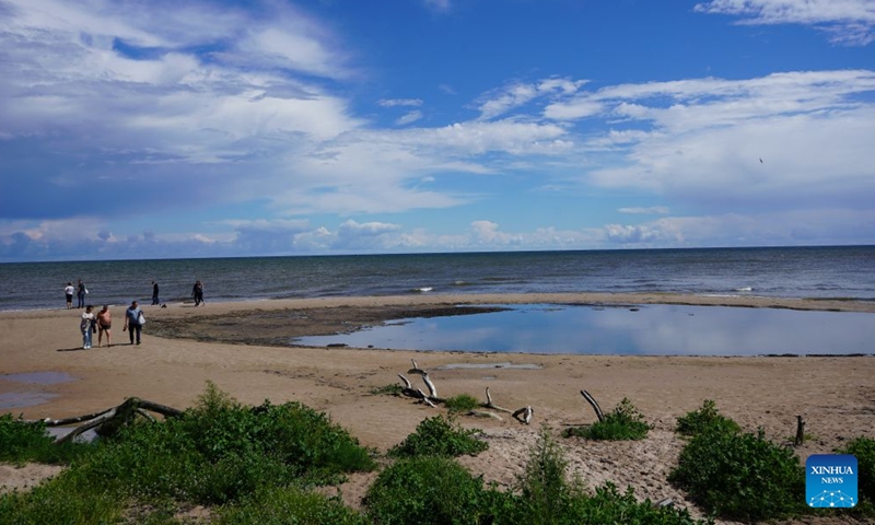 This photo taken on July 4, 2026 shows the scenery of Kolkasrags in Courland Peninsula, Latvia. Located at the northern tip of the Courland Peninsula, Kolkasrags marks the meeting point of the Baltic Sea and the Gulf of Riga. (Xinhua/Chen Yufen)