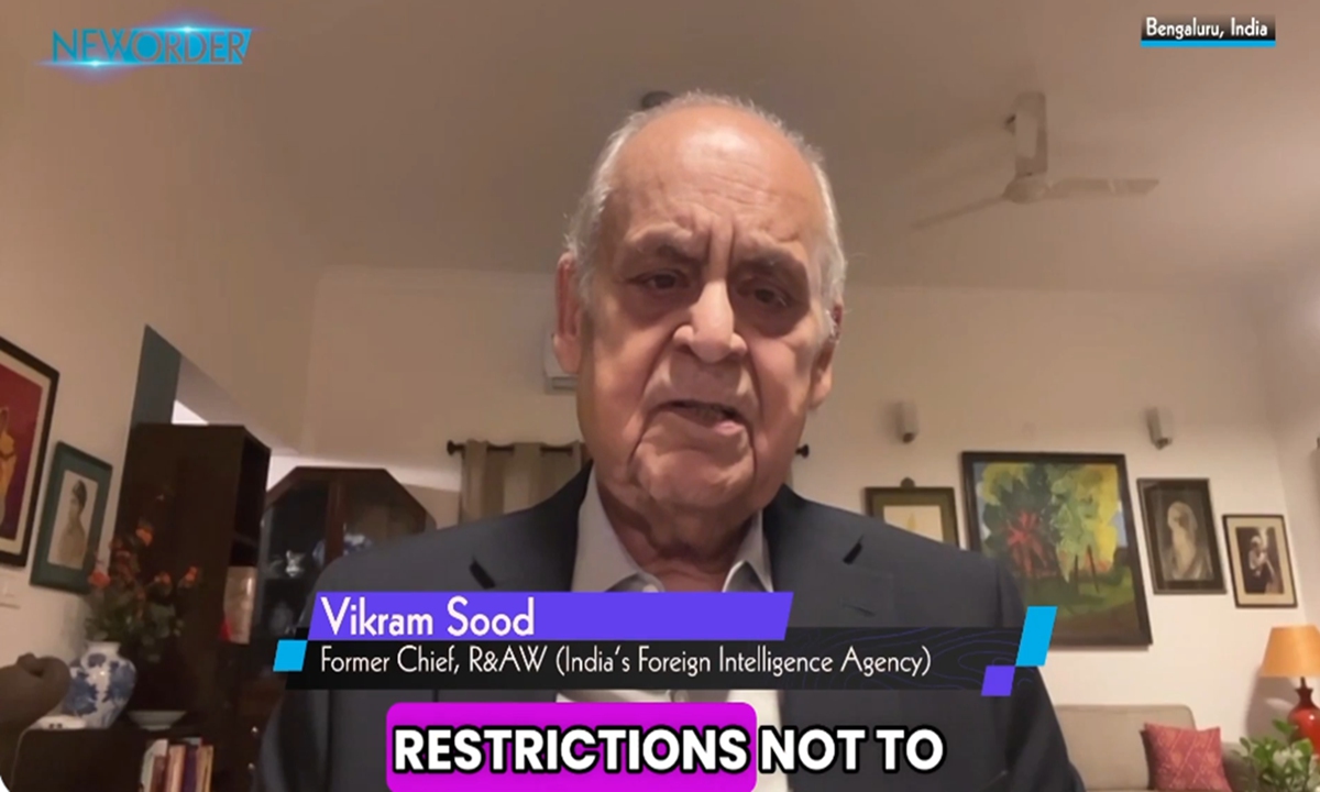 Former Indian intelligence official Vikram Sood speaks during an interview on the British current affairs program New Order on July 5, 2026. Photo: Screenshot from a video posted on New Order's X account