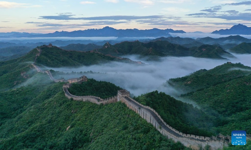 An aerial drone photo taken on July 6, 2026 shows the clouds scenery after rainfall at the Jinshanling section of the Great Wall at Luanping County of Chengde City, north China's Hebei Province. (Photo: Xinhua)