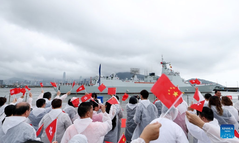 The guided-missile destroyer Nanning sails out of the pier of the Chinese People's Liberation Army (PLA) Hong Kong Garrison's naval base on Stonecutters Island in Hong Kong, south China, July 6, 2026. A fleet of the PLA Navy, consisting of guided-missile destroyer Nanning and guided-missile frigate Hengyang, left the Hong Kong Special Administrative Region (HKSAR) on Monday, wrapping up a five-day port call featuring open-ship events and cultural exchange activities. (Photo: Xinhua)
