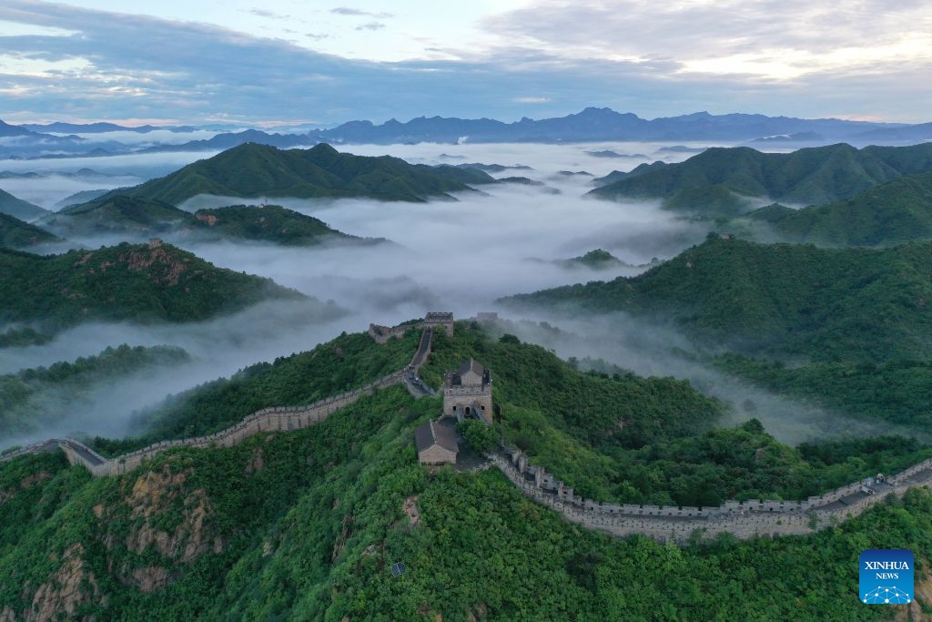 An aerial drone photo taken on July 6, 2026 shows the clouds scenery after rainfall at the Jinshanling section of the Great Wall at Luanping County of Chengde City, north China's Hebei Province. (Photo: Xinhua)