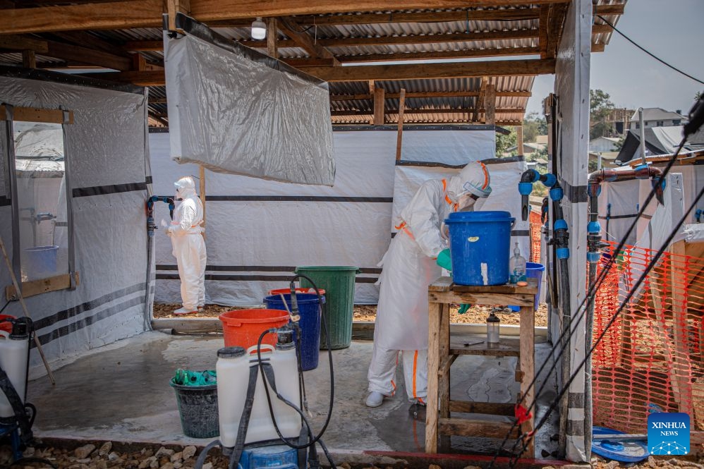 Medical workers carry out disinfection work at an Ebola treatment center in Bunia, the capital of Ituri Province in the Democratic Republic of the Congo, July 6, 2026. The death toll from the latest Ebola outbreak in the Democratic Republic of the Congo has surpassed 500, according to a report released Sunday by the country's health authorities. (Photo: Xinhua)