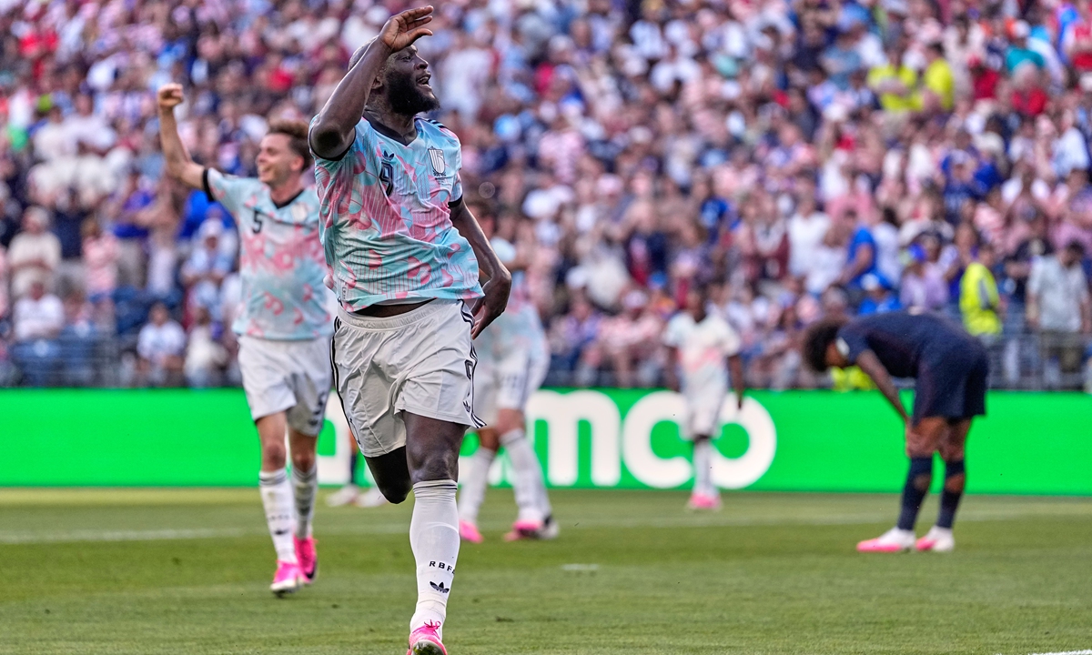 Belgium's Romelu Lukaku celebrates after scoring his team's fourth goal during the World Cup round of 16 match between the US and Belgium in Seattle, on July 6, 2026. Photo: VCG 