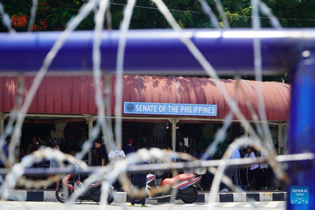 Fences are seen on roads outside the Senate of the Philippines in Pasay City, the Philippines, July 6, 2026. The Philippine Senate on Monday commenced the impeachment trial against Vice President Sara Duterte. On May 11, the House of Representatives of the Philippines secured the required number of votes to impeach Sara Duterte. The Philippine Senate convened as an impeachment court on May 18, and the court held a pre-trial conference for the impeachment case in June. (Photo: Xinhua)