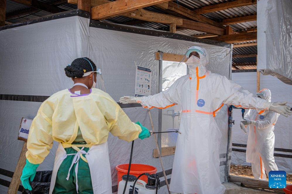 Medical workers carry out disinfection work at an Ebola treatment center in Bunia, the capital of Ituri Province in the Democratic Republic of the Congo, July 6, 2026. The death toll from the latest Ebola outbreak in the Democratic Republic of the Congo has surpassed 500, according to a report released Sunday by the country's health authorities. (Photo: Xinhua)