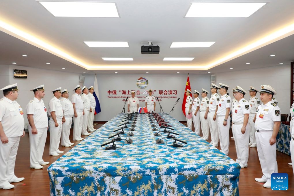 Chinese and Russian navies attend the opening ceremony of the Joint Sea-2026 naval exercise at a military port in Qingdao, east China's Shandong Province, on July 6, 2026. China and Russia on Monday launched the Joint Sea-2026 exercise at a military port in Qingdao. (Photo: Xinhua)