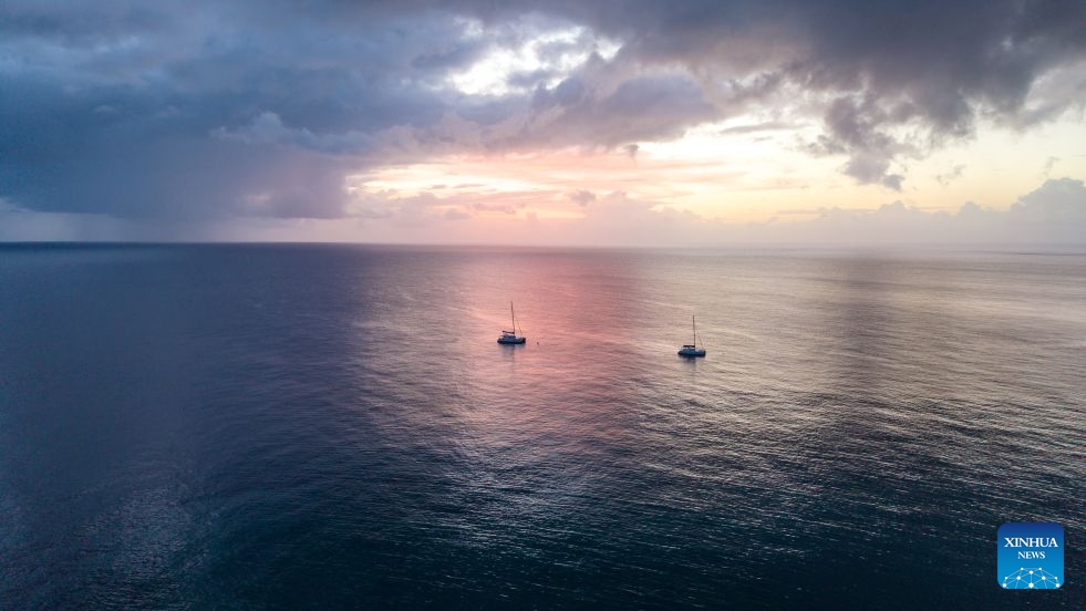 An aerial drone photo taken on July 6, 2026 shows a view of the west coast near Bridgetown, capital of Barbados. (Photo: Xinhua)