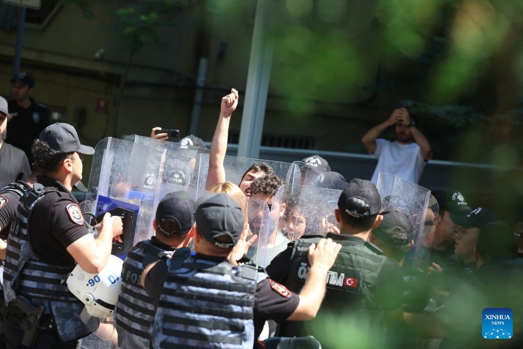 Protesters take part in a demonstration during the NATO summit in Ankara, Türkiye, July 7, 2026. Anti-NATO rallies were held in Ankara, where students, socialist groups and lawmakers gathered to protest the alliance's expanding defense budgets. (Photo: Xinhua)