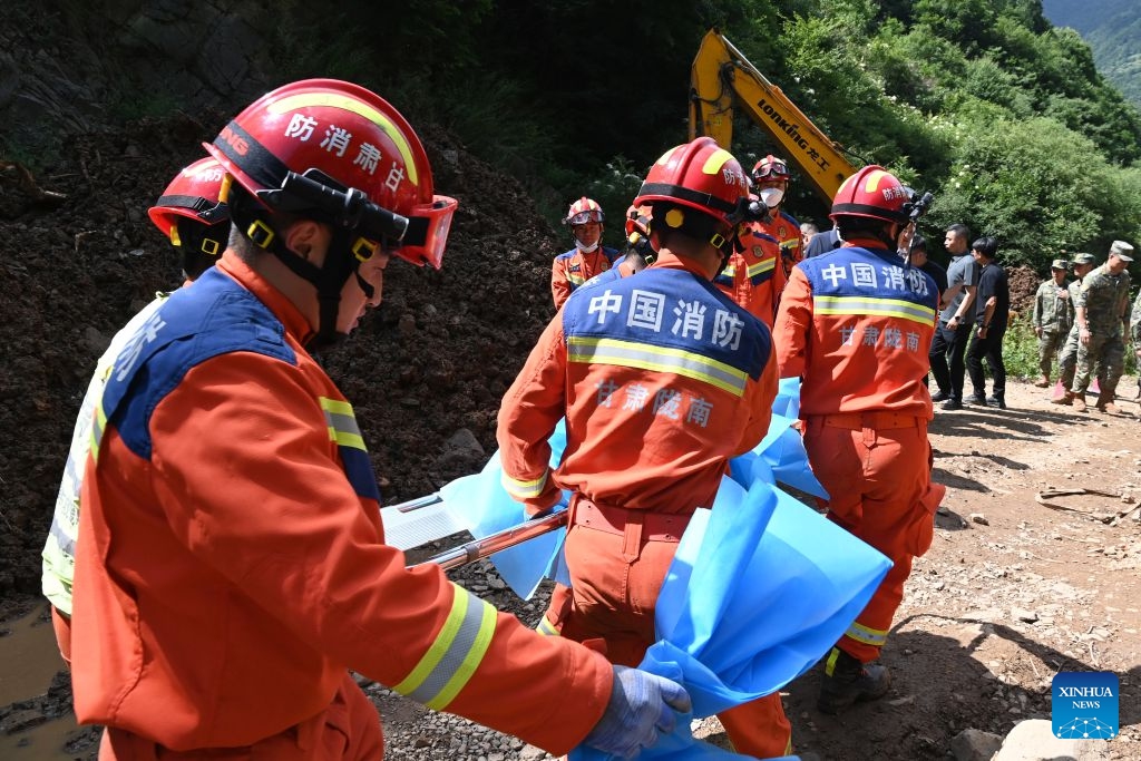 Rescuers work at the site of a landslide in a village in Nanhe Township, Tanchang County, Longnan City, northwest China's Gansu Province, July 7, 2026. (Photo: Xinhua)