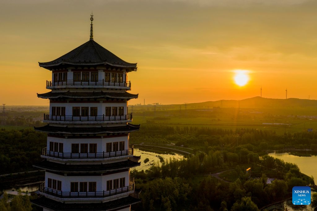 A drone photo taken on July 7, 2026 shows the sun over the sky in Shuangyashan City, northeast China's Heilongjiang Province. Lesser Heat, or Xiaoshu, one of China's 24 solar terms, fell on Tuesday this year, coinciding with the appearance of the year's smallest sun in the sky. The Earth passed aphelion on Tuesday, the point in its orbit when it is farthest from the sun, making the sun's apparent diameter the smallest of the year. (Photo: Xinhua)