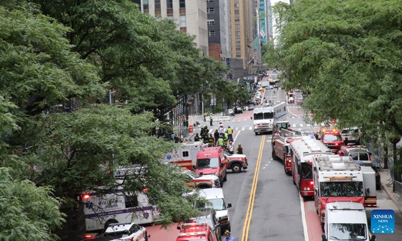 Streets around the building found at risk of collapse are closed for safety in New York, the United States, on July 7, 2026. (Photo: Xinhua)