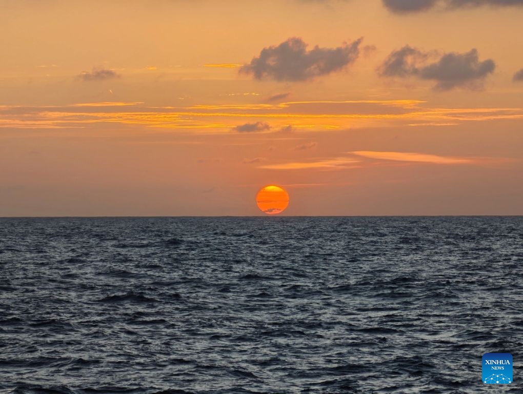 This photo taken on July 8, 2026 shows a view of the sunset over the waters surrounding the Xisha Islands, south China's Hainan Province. (Photo: Xinhua)