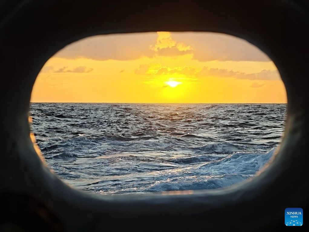 This photo taken on July 8, 2026 shows a view of the sunset over the waters surrounding the Xisha Islands, south China's Hainan Province. (Photo: Xinhua)