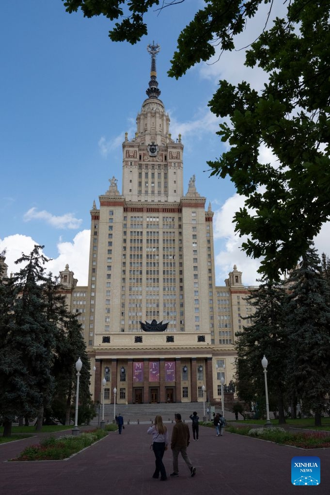 This photo taken on July 7, 2026 shows the main building of Moscow State University in Moscow, Russia. (Photo: Xinhua)