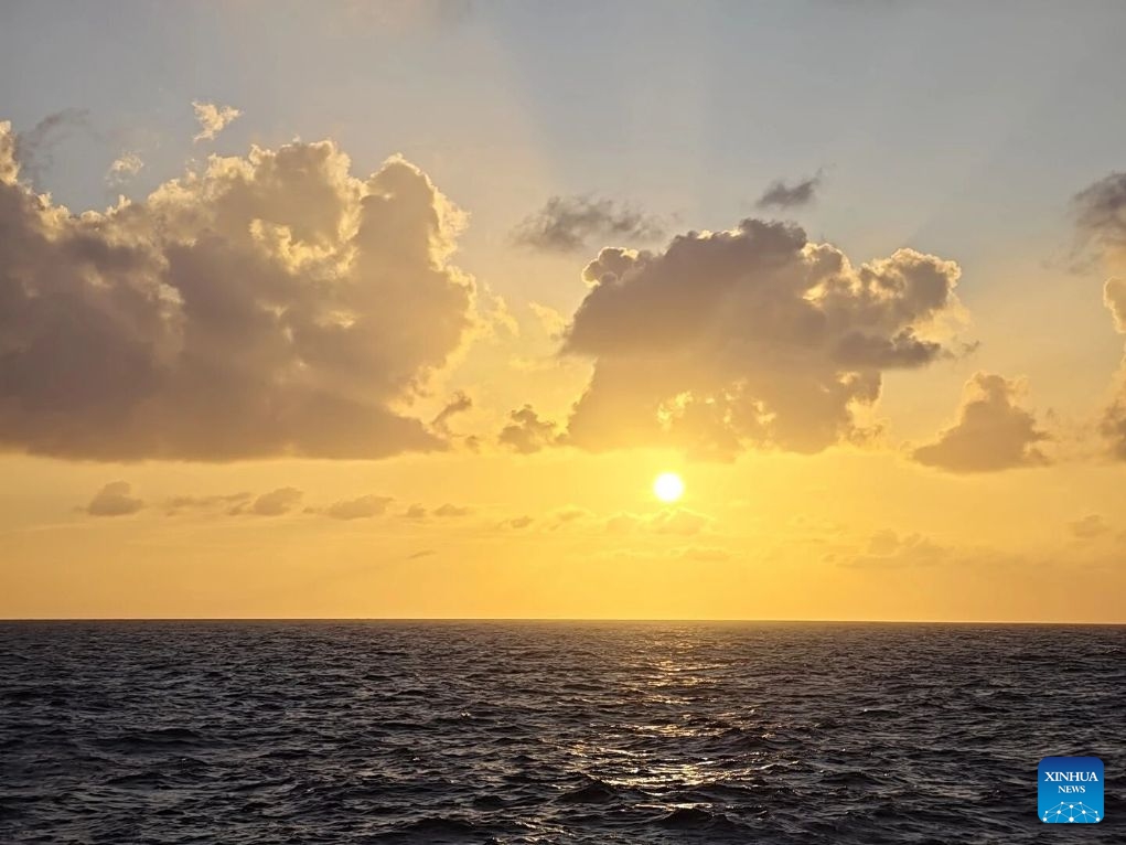 This photo taken on July 8, 2026 shows a view of the sunset over the waters surrounding the Xisha Islands, south China's Hainan Province. (Photo: Xinhua)