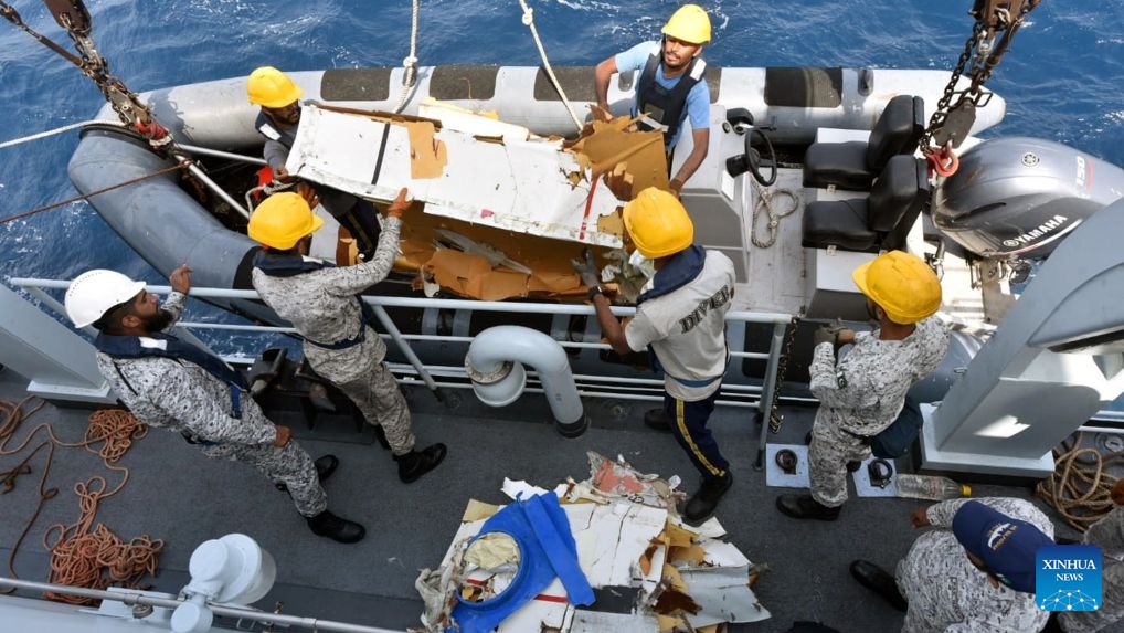 Photo released by Pakistan Navy on July 8, 2026 shows Pakistan Navy personnel transporting the wreckage of a missing K2 Airways cargo Boeing 737 aircraft in the sea near Ormara town, Pakistan. Pakistan's Navy on Wednesday located the wreckage of a missing K2 Airways cargo Boeing 737 aircraft in the Arabian Sea after a 12-hour search and rescue operation, the Pakistan Airports Authority (PAA) said in a statement. The wreckage was found about 53 nautical miles south of Ormara, a coastal town in Gwadar district of the country's southwestern Balochistan province, the statement said. (Photo: Xinhua)
