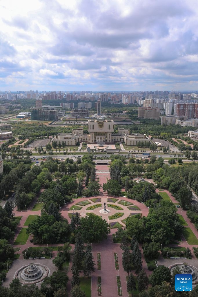 This photo taken on July 7, 2026 shows a view of Moscow State University in Moscow, Russia. (Photo: Xinhua)