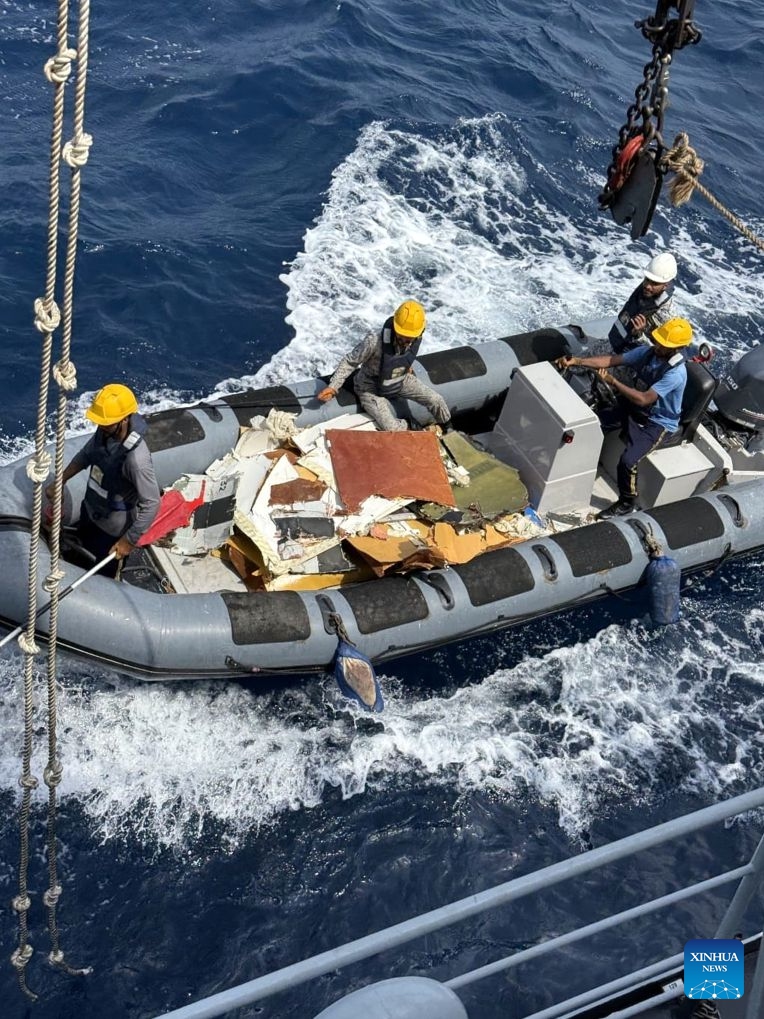 Photo released by Pakistan Navy on July 8, 2026 shows Pakistan Navy personnel transporting the wreckage of a missing K2 Airways cargo Boeing 737 aircraft in the sea near Ormara town, Pakistan. Pakistan's Navy on Wednesday located the wreckage of a missing K2 Airways cargo Boeing 737 aircraft in the Arabian Sea after a 12-hour search and rescue operation, the Pakistan Airports Authority (PAA) said in a statement. The wreckage was found about 53 nautical miles south of Ormara, a coastal town in Gwadar district of the country's southwestern Balochistan province, the statement said. (Photo: Xinhua)