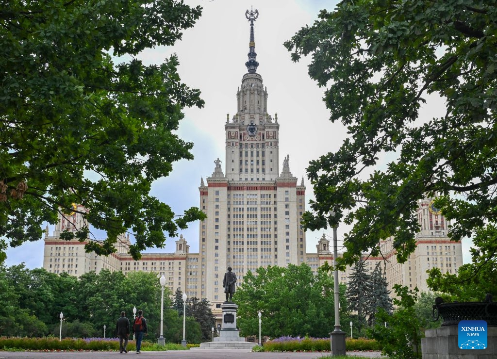 This photo taken on July 7, 2026 shows the main building of Moscow State University in Moscow, Russia. (Photo: Xinhua)
