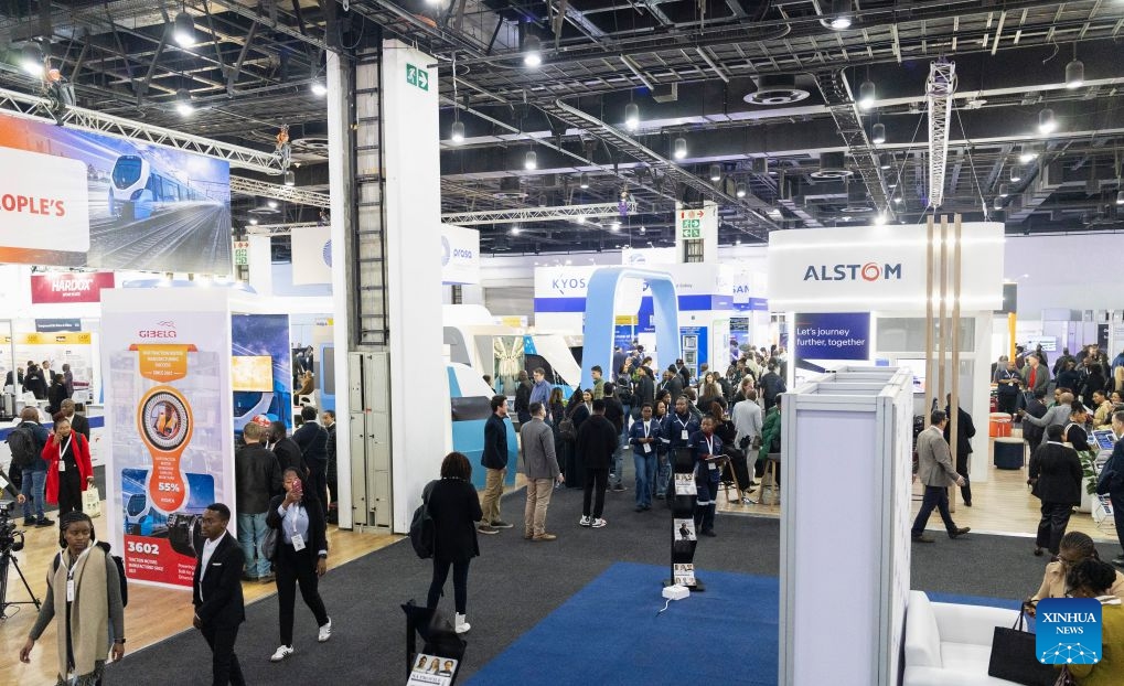 People visit the Africa Rail 2026 at the Sandton Convention Centre in Johannesburg, South Africa, July 7, 2026. The exhibition, serving as a platform for industry stakeholders to promote the collaborative development of Africa's railway sector, was held here from July 7 to 8. (Photo: Xinhua)