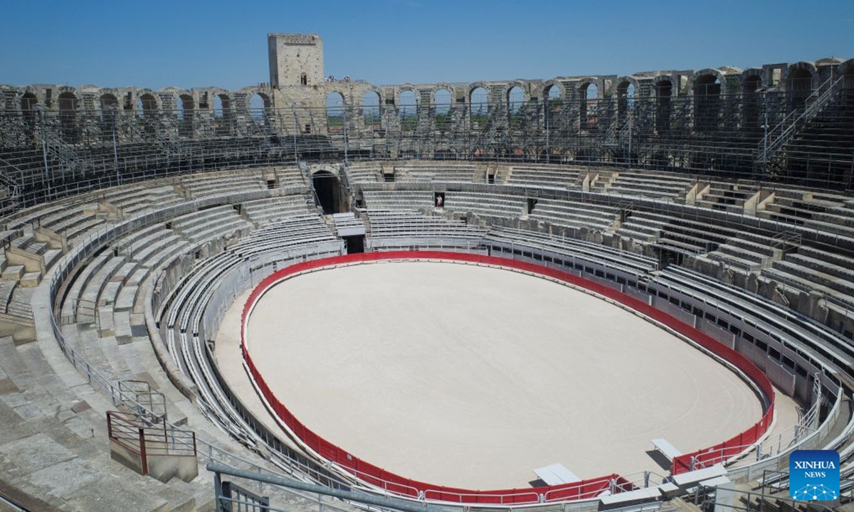 Tourists visit the Arles Amphitheatre in Arles, France, on July 8, 2026. (Xinhua/Wu Huiwo)