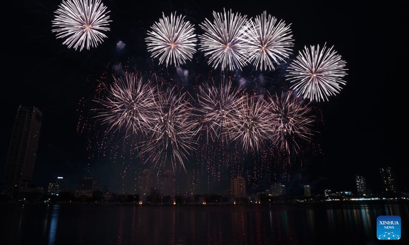 This photo taken on July 11, 2026 shows fireworks presented by the Portuguese team in Da Nang, Vietnam. Vietnam's Da Nang International Fireworks Festival (DIFF) 2026 concluded in the central city of Da Nang on Saturday night with a grand finale. (Xinhua/Liu Ying)