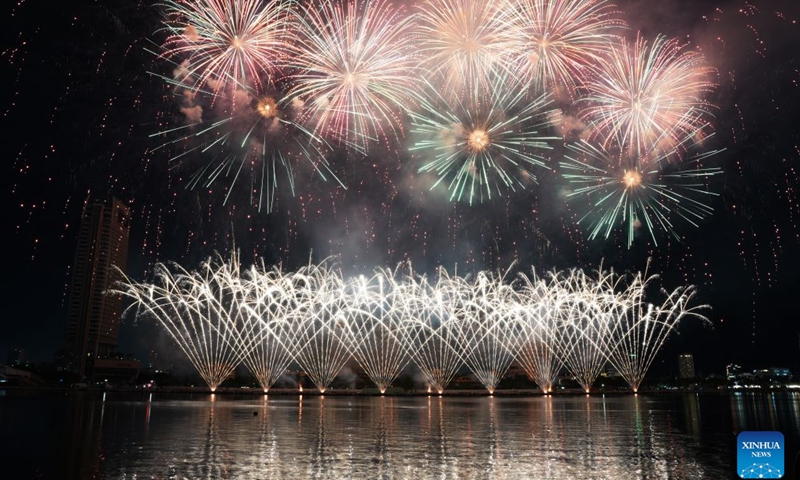This photo taken on July 11, 2026 shows fireworks presented by the Chinese team in Da Nang, Vietnam. Vietnam's Da Nang International Fireworks Festival (DIFF) 2026 concluded in the central city of Da Nang on Saturday night with a grand finale. (Xinhua/Liu Ying)