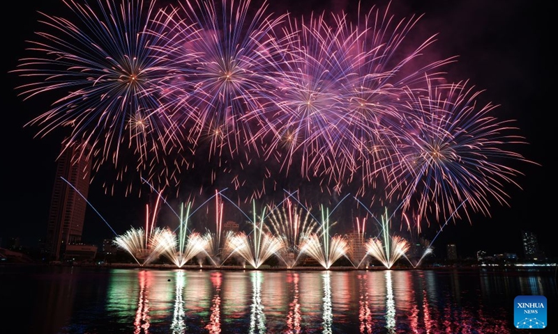 This photo taken on July 11, 2026 shows fireworks presented by the Chinese team in Da Nang, Vietnam. Vietnam's Da Nang International Fireworks Festival (DIFF) 2026 concluded in the central city of Da Nang on Saturday night with a grand finale. (Xinhua/Liu Ying)