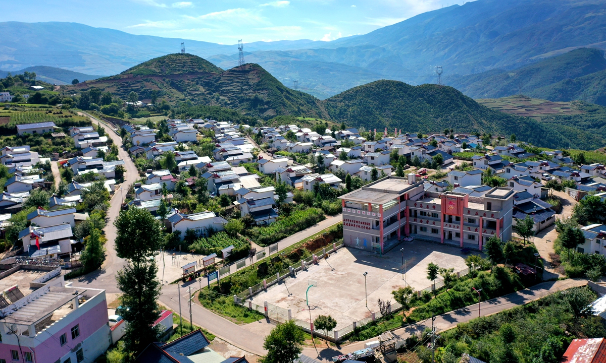 An aerial view of a paired-assistance resettlement site in Meigu County, Southwest China's Sichuan Province Photo: VCG