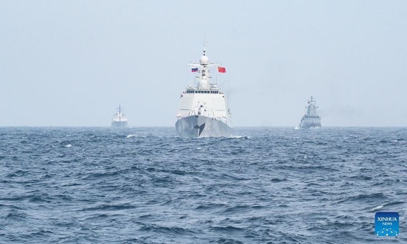 Chinese and Russian naval vessels sail in formation towards the designated sea area during the maritime phase of the Joint Sea-2026 exercise between China and Russia, July 10, 2026. The Joint Sea-2026 exercise between China and Russia concluded at a military port in Qingdao in east China's Shandong Province Monday, with all planned exercise missions finished. Launched on July 6, the Joint Sea-2026 is the twelfth in the series dating back to 2012. (Xinhua/Li Jie)