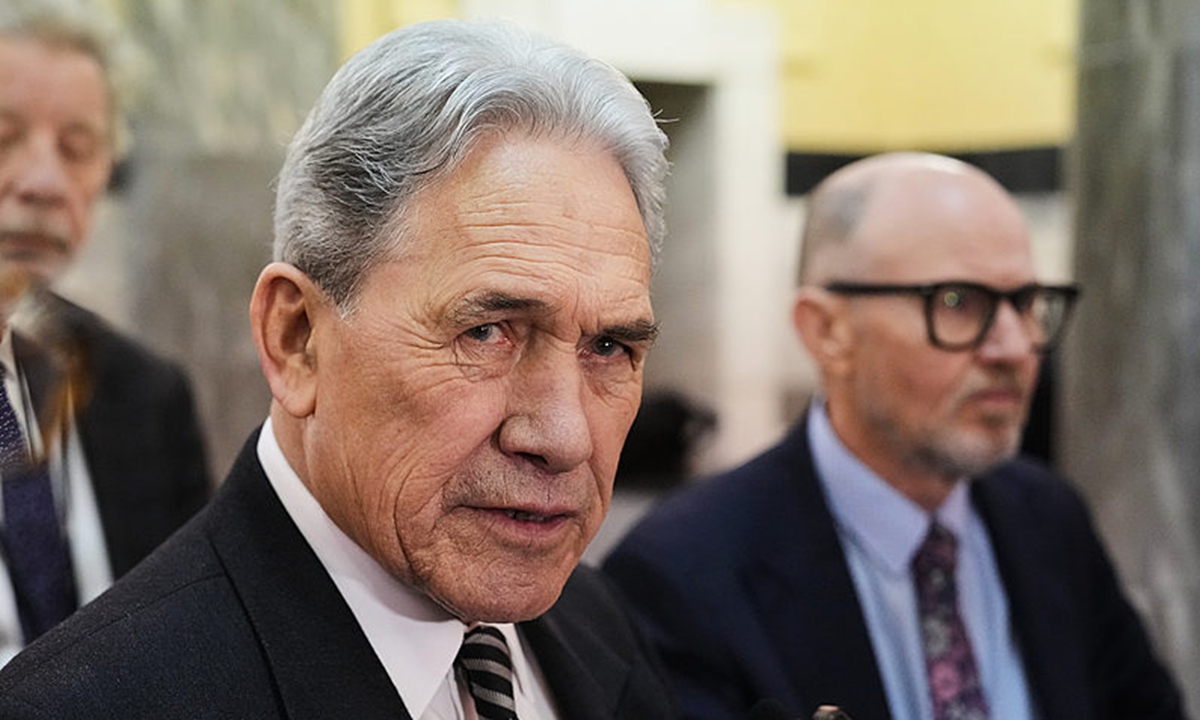 New Zealand Foreign Minister and NZ First MP Winston Peters speaks to reporters at Parliament in Wellington, New Zealand on June 25 2026. Photo: VCG