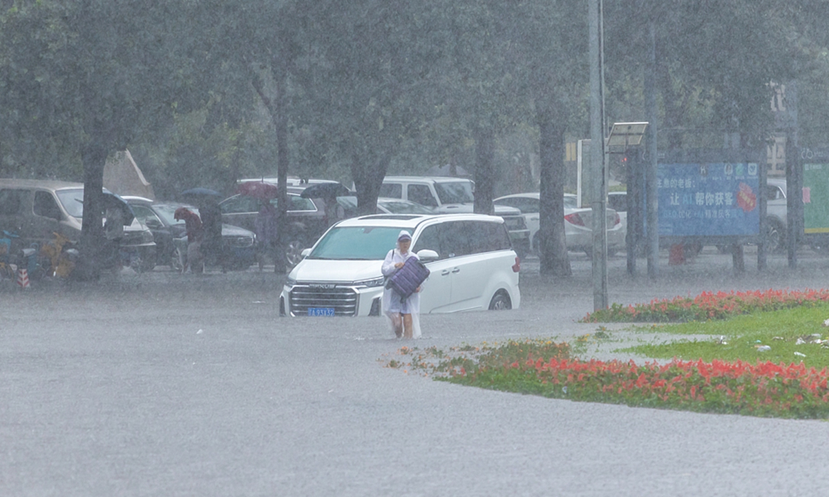 Shenyang, the capital of Northeast China's Liaoning Province, experiences heavy rainfall as Typhoon Bavi moved northward and affect the city on July 13, 2026. Photo: VCG