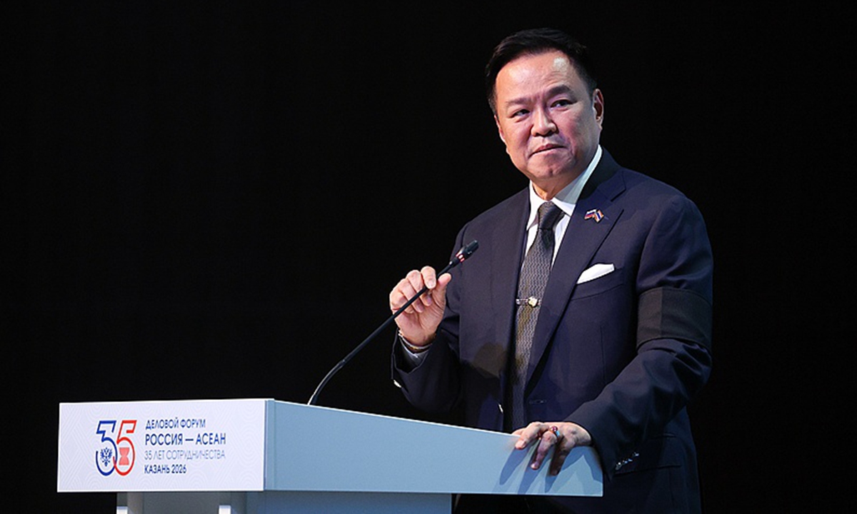  Thailand's Prime Minister Anutin Charnvirakul addresses the Russia-ASEAN Summit on June 17, 2026. Photo: VCG
