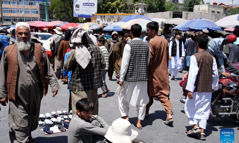 This photo taken on July 12, 2026 shows people at a market in Kabul, Afghanistan. Afghanistan's national population has climbed to 37.2 million, reflecting a year-on-year increase of 2.2 percent, according to official figures released by the country's National Statistics and Information Authority (NSIA) on Saturday. (Photo by Saifurahman Safi/Xinhua)