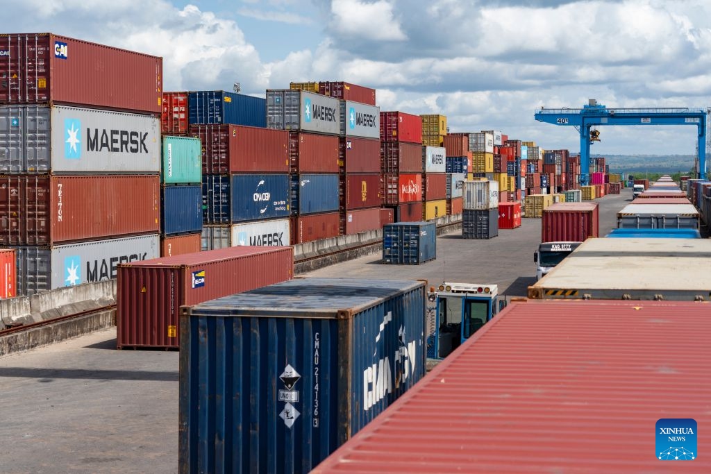 This photo taken on July 9, 2026 shows containers at Port Reitz Station on the Mombasa-Nairobi Standard Gauge Railway (SGR) in Mombasa, Kenya. (Photo: Xinhua)