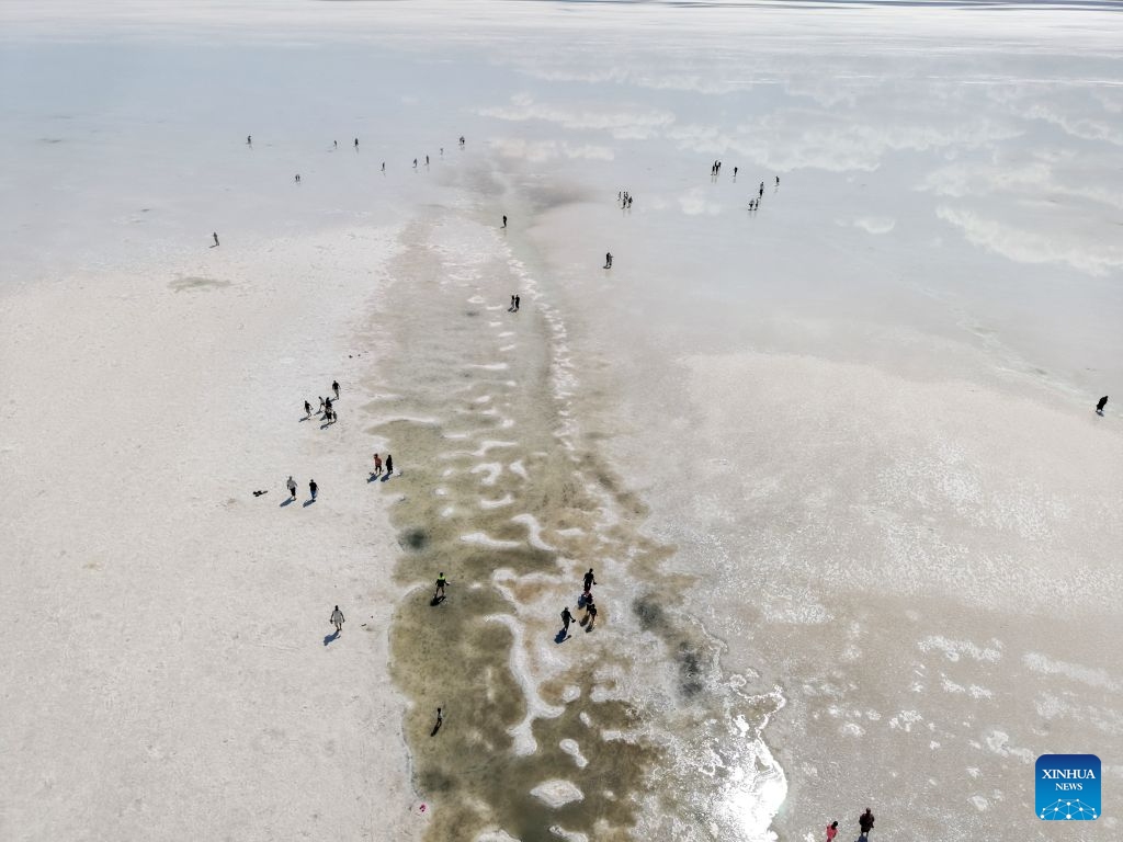 An aerial drone photo taken on July 14, 2026 shows a view of Tuz Golu in Türkiye. Tuz Golu is a salt lake in Türkiye. (Photo: Xinhua)
