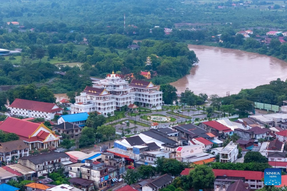 An aerial photo taken on July 14, 2026 shows a view of Pakse city in Champasak Province, Laos. Pakse, the capital of Champasak Province, serves as a major economic and transportation hub in southern Laos. (Photo: Xinhua)