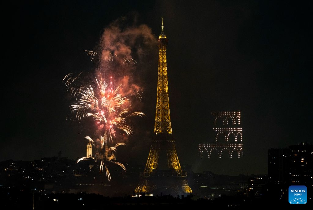 Fireworks illuminate the sky near the Eiffel Tower during the Bastille Day celebrations in Paris, France, on July 13, 2026. (Photo: Xinhua)