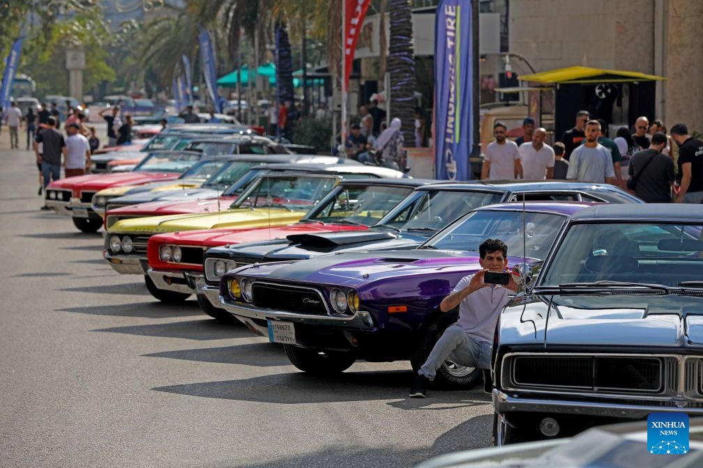 People visit the classic cars exhibition in Aley, Lebanon, July 12, 2026. (Photo: Xinhua)