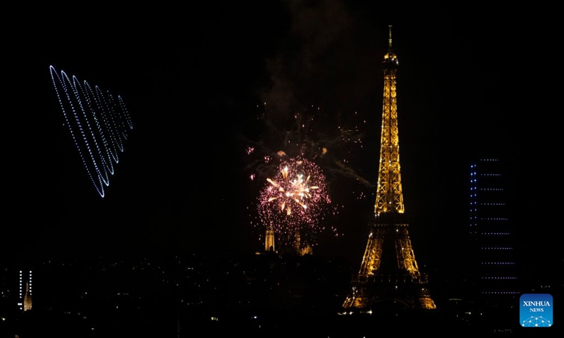 Fireworks illuminate the sky near the Eiffel Tower during the Bastille Day celebrations in Paris, France, on July 13, 2026. (Photo: Xinhua)