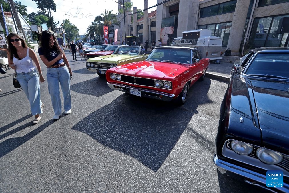 People visit the classic cars exhibition in Aley, Lebanon, July 12, 2026. (Photo: Xinhua)