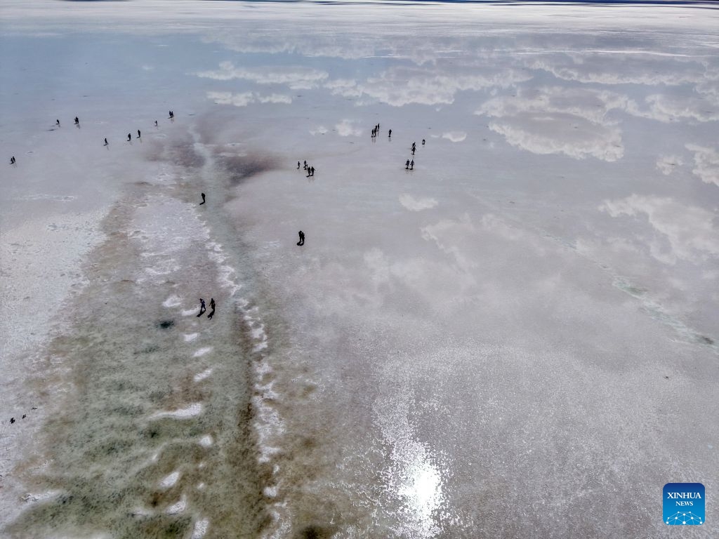 An aerial drone photo taken on July 14, 2026 shows a view of Tuz Golu in Türkiye. Tuz Golu is a salt lake in Türkiye. (Photo: Xinhua)