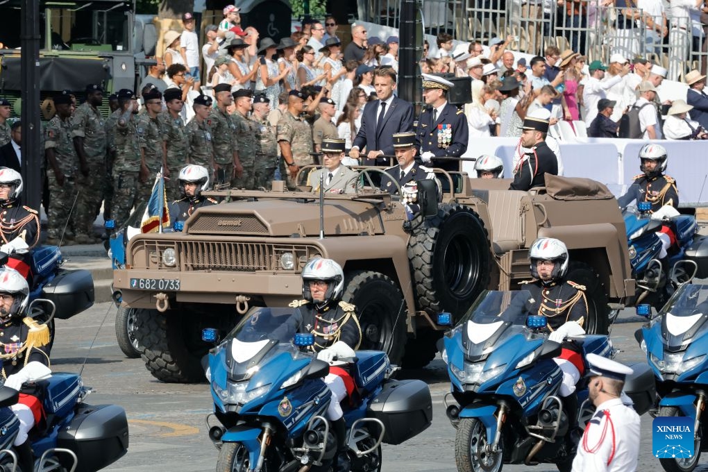 French President Emmanuel Macron attends the annual Bastille Day military parade in Paris, France, on July 14, 2026. (Photo: Xinhua)